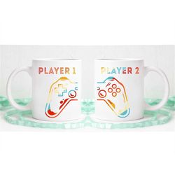 Player 1 Player 2 set of mugs, gaming couple, his and hers mug, gamer mug, video game mugs