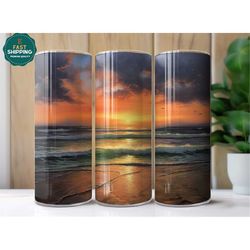 sunrise beach tumbler, summer vacation tumbler, beach tumbler with straw, beach cup, beach lover tumbler, summer gifts f