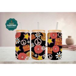 girl power glass cup for women, floral girl power ice coffee cup for her, daisy floral iced coffee cup for girl, floral