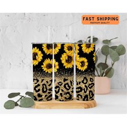 sunflower cheetah tumbler, cheetah tumbler cup, cheetah tumbler with straw, sunflower leopard cup, leopard tumbler with