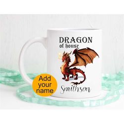 Dragon mug, personalized dragon mug, custom name mug with dragon, dragon gift, dragon house of