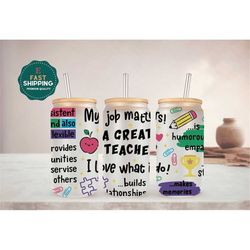 great teacher glass cup for women, teacher affirmation glass can, teacher appreciation cup, preschool teacher glass cup,