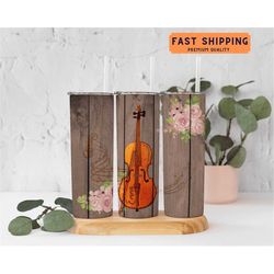 personalized floral violin tumbler, violin tumbler gifts for men, violin music lover tumbler, violin cup for men, music