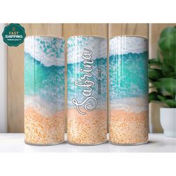 personalized beach tumbler with straw, summer vacation tumbler for her, personalized beach theme tumbler cup, ocean tumb