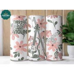 violin floral tumbler for women, this girl loves her violin tumbler gift for music lover, violin gifts for her, music te