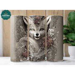 fox floral tumbler for women, fox tumbler for her, tumbler for fox lover, fox travel tumbler with straw, fox gift for mo