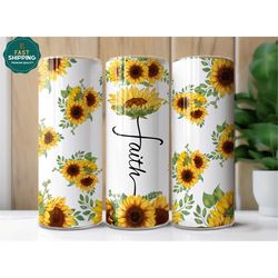 sunflower faith tumbler for her, christian tumbler gifts for women, christian tumbler with lid and straw, religious tumb