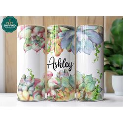 custom succulent tumbler for women, succulent tumbler gift for her, floral succulent cup, personalized succulent tumbler