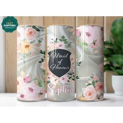 personalized maid of honor tumbler with name, cute bridal party tumbler gift from bride, maid of honor tumbler for brida