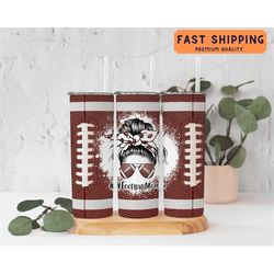 football mom tumbler gift for mom for mother's day, messy bun football mom cup gift, football mom tumbler cup, football