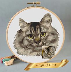 custom embroidery diy, cat portrait cross stitch pattern pdf