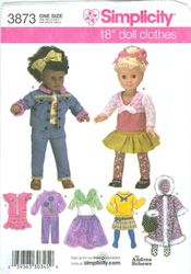 simplicity 3873 - 18 inch (45.5 cm) doll clothes sewing patterns - vintage pattern pdf instant download