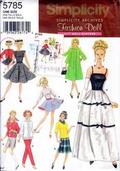 simplicity 5785 - 11-1/2 inch (29 cm) fashion barbie doll, clothes sewing patterns -vintage pattern pdf instant download