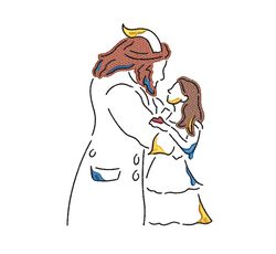 cartoon embroidery line art design - beauty and the beast embroidery pattern - disney machine embroidery design