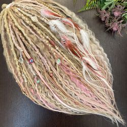 pink blonde bohemian set of textured de dreadlocks and de braids with curls ready to ship 21-22 inches