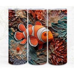 3D Tumbler Wrap Quilling Sublimation, Embroidered Clownfish  Image Paper Craft PNG 300 DPI,  Art Commercial Use