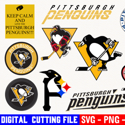 pittsburgh penguins bundle, ice hockey team svg, pittsburgh penguins svg, clipart png vinyl cut file, cricut, silhouette