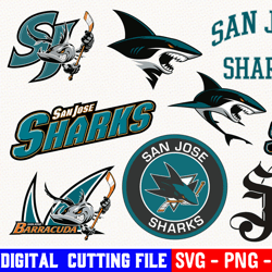 san jose sharks bundle, ice hockey team svg, san jose sharks svg, clipart png vinyl cut file, cricut, silhouette file