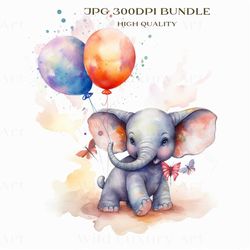 elephants with balloons and butterflies digital print for nursery decor, realistic digital art, unique design, whimsical