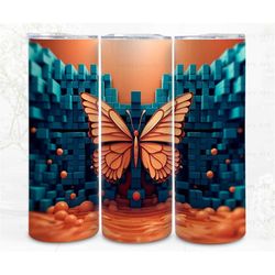 3D Butterfly Tumbler Wrap Sublimation, Creative Monarch Butterfly Digital Art File, PNG 300 Dpi, 3D Design, Commercial U