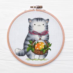 easter egg cross stitch pattern pdf, cat cross stitch, easter basket cross stitch, kitty embroidery nurcery cross stitch