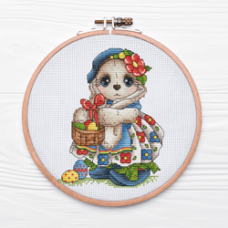 easter bunny cross stitch pattern, easter basket cross stitch, easter eggs embroidery, easter decor, digital download