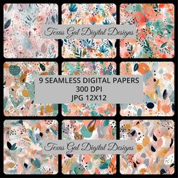 boho abstract digital paper, 9 seamless boho patterns digital paper, abstract digital paper, seamless boho abstract digi