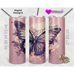 butterfly tumbler wrap, just breathe tumbler wrap, watercolor tumbler wrap, 20oz sublimation tumbler png, seamless desig