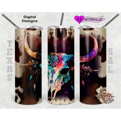 cow skull tumbler wrap, cow print tumbler png, watercolor tumbler wrap, 20oz sublimation tumbler png, seamless design