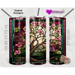 stain glass tumbler wrap, pink dogwood tumbler wrap, 20oz sublimation tumbler wrap, digital download