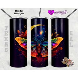 moth tumbler wrap, moon tumbler wrap, alcohol ink tumbler wrap, 20 oz skinny tumbler sublimation design