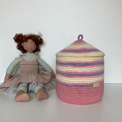 pink storage basket with lid 11.5'' x 8.5'' large basket