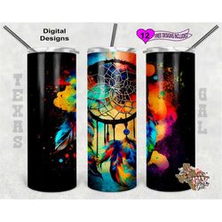 dream catcher tumbler wrap, boho tumbler wrap, watercolor tumbler wrap, 20oz sublimation tumbler png, seamless design