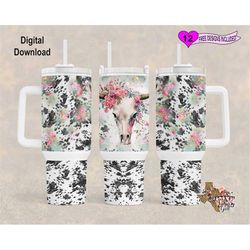 cow skull tumbler wrap, cow print tumbler wrap, watercolor tumbler wrap, 40oz sublimation tumbler png, seamless design