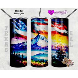 flag tumbler wrap, mountain tumbler wrap, watercolor tumbler wrap, 20oz sublimation tumbler png, digital download, seaml