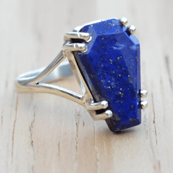 coffin ring, lapis lazuli gemstone ring, coffin 925 sterling silver women ring, handmade jewelry, coffin stone ring blue