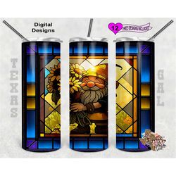 stain glass tumbler wrap, gnome tumbler wrap, sunflower stain glass, 20os sublimation tumbler wrap