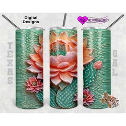 3d tumbler wrap, cactus bloom tumbler wrap, 20oz sublimation tumbler png