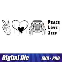 peace love jeep clipart, image in svg and png formats, peace love jeep cricut image, 300 dpi, hight quality, plj printed