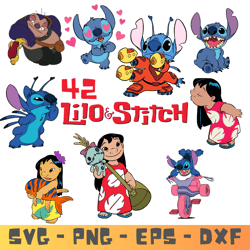 42 lilo and stitch character bundle svg , png , eps , dxf instant download file