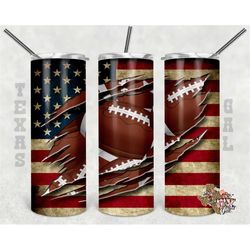 Football Torn Untied States Flag, 20 oz Skinny Tumbler, Sublimation Design, PNG, Instant DIGITAL ONLY