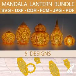 mandala lantern bundle - 5 designs - 3d paper lantern cut files