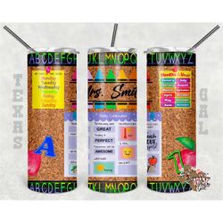 20 oz Skinny Tumbler Teacher Bulletin Board Seamless Free Editable Thank You And Car Cards Sublimation Design PNG Instan