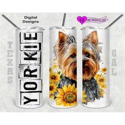 yorkie tumbler wrap, sunflower tumbler wrap, watercolor tumbler wrap, 20oz sublimation tumbler png, digital download, se