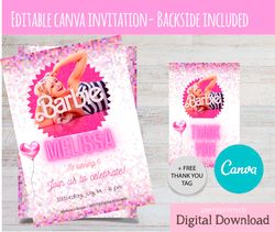 editable canva barbie the movie, barbieland invitation , barbie movie birthday party invitation