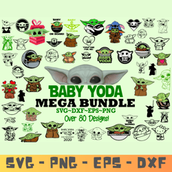 80 plus baby yoda bundle svg - png - dxf - eps instant download - print