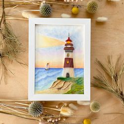 framed picture of lighthouse in quilling technique