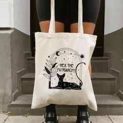 hex the patriarchy tote bag, trendy canvas tote bag, gift for girl, aesthetic tote ba