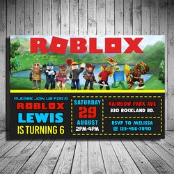 roblox invitation, roblox invite, roblox birthday, roblox themed birthday, roblox party, digital invitation