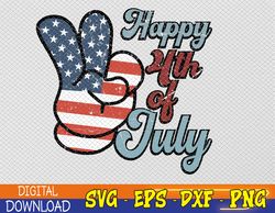 Peace Sign Hand Happy 4th Of July svg, 4th of July, Groovy USA Svg, Eps, Png, Dxf, Digital Download